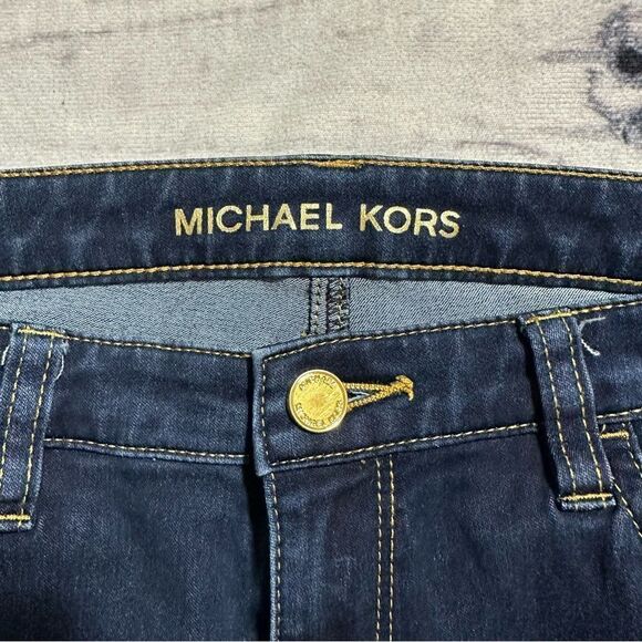 Michael Kors Skinny Jeans Zipper Ankle Leg Hem Size 2 Stretch Dark Wash Decal - Picture 7 of 10